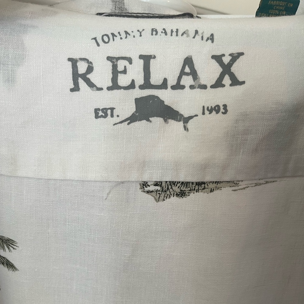 Tommy Bahama White and Gray Palm Print Shirt